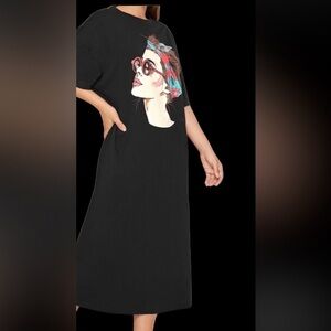 Vintage 80,s 2YK Figure Print style polo  short sleeve Maxi  Dress